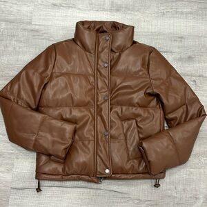Hollister Puffer Brown Cropped Vegan Faux Leather small